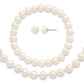 Sterling Silver Rh-p 7-8mm White FWC Pearl Earring Bracelet Necklace Set