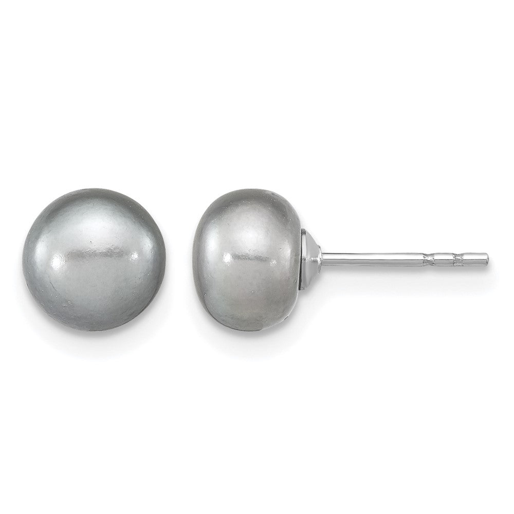 Sterling Silver Rh-p 7-8mm Grey FWC Pearl Earring Bracelet Necklace Set