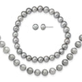 Sterling Silver Rh-p 7-8mm Grey FWC Pearl Earring Bracelet Necklace Set