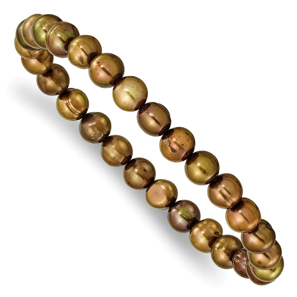 6-7mm Grn/Gry/Wht/Blck/Brwn Semi-round FWC Pearl Stretch Bracelet 5 pc Set