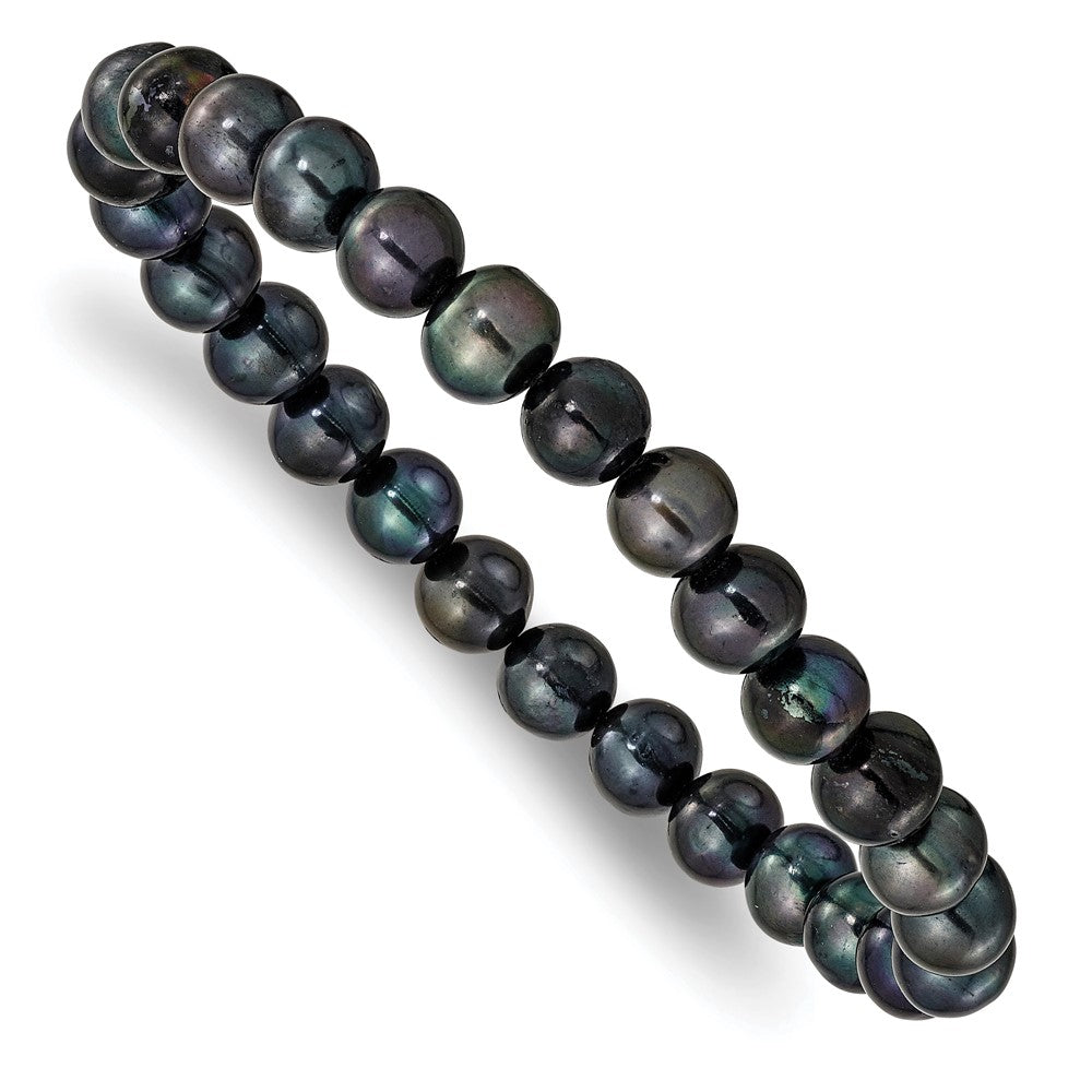 6-7mm Grn/Gry/Wht/Blck/Brwn Semi-round FWC Pearl Stretch Bracelet 5 pc Set