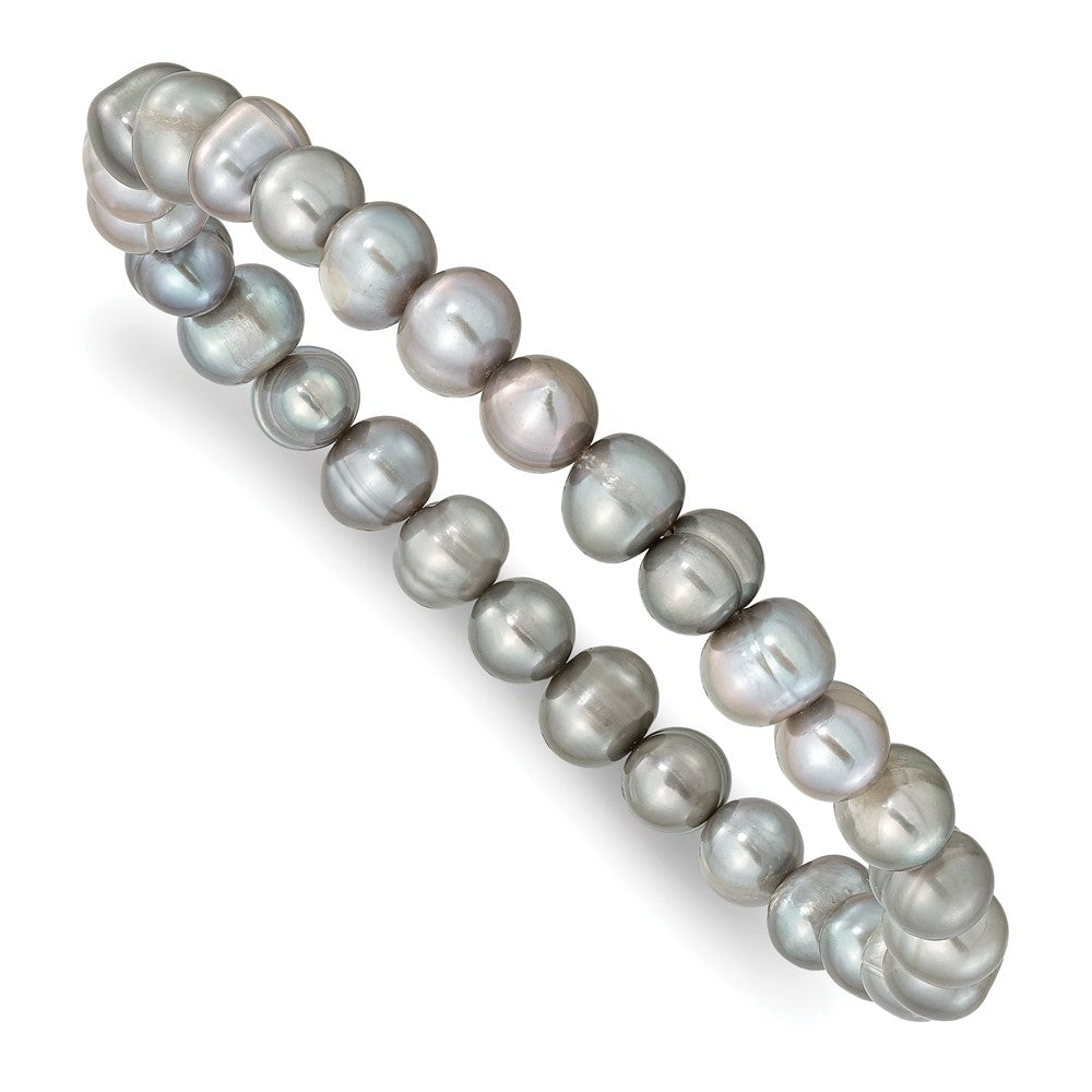 6-7mm Grn/Gry/Wht/Blck/Brwn Semi-round FWC Pearl Stretch Bracelet 5 pc Set