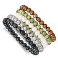 6-7mm Grn/Gry/Wht/Blck/Brwn Semi-round FWC Pearl Stretch Bracelet 5 pc Set