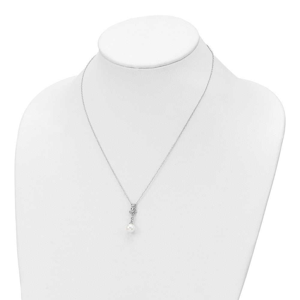 Sterling Silver Rhodium-plated CZ and Glass Bead Necklace