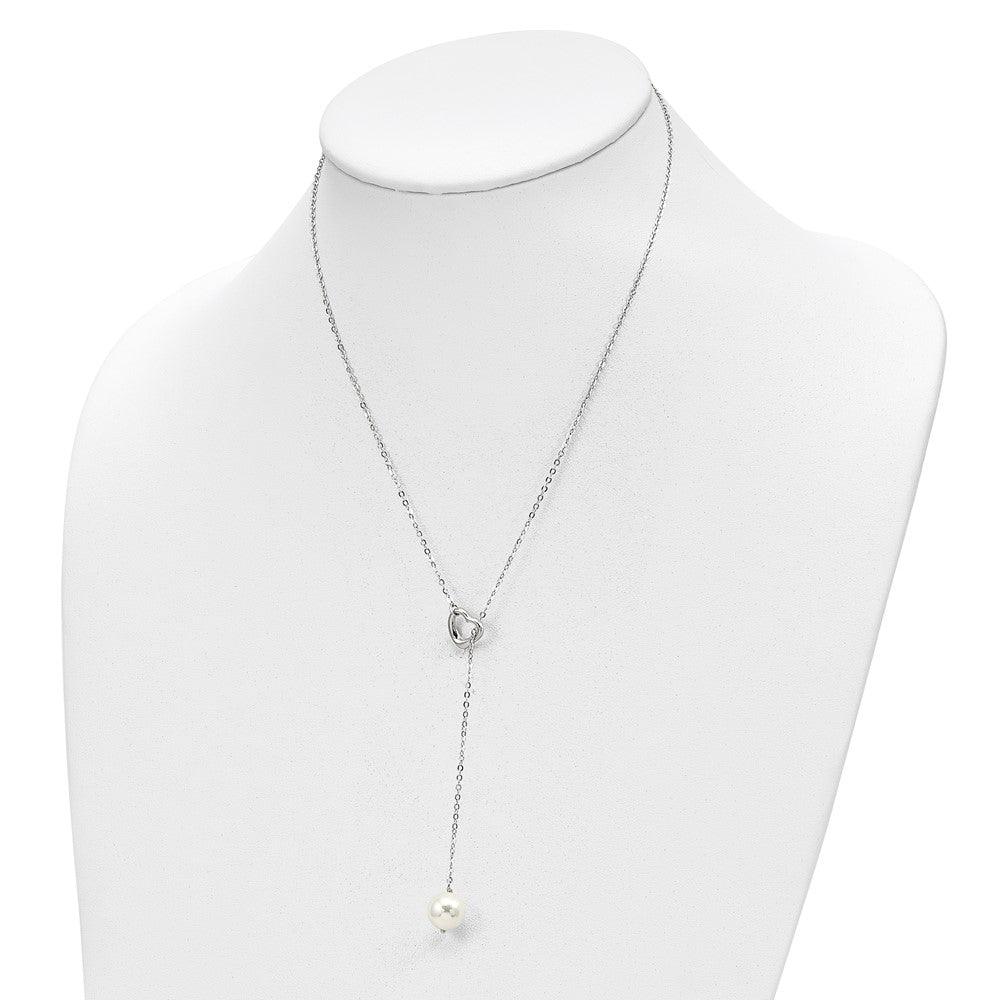 Sterling Silver Rhodium-plated Imitation Shell Pearl Heart Necklace