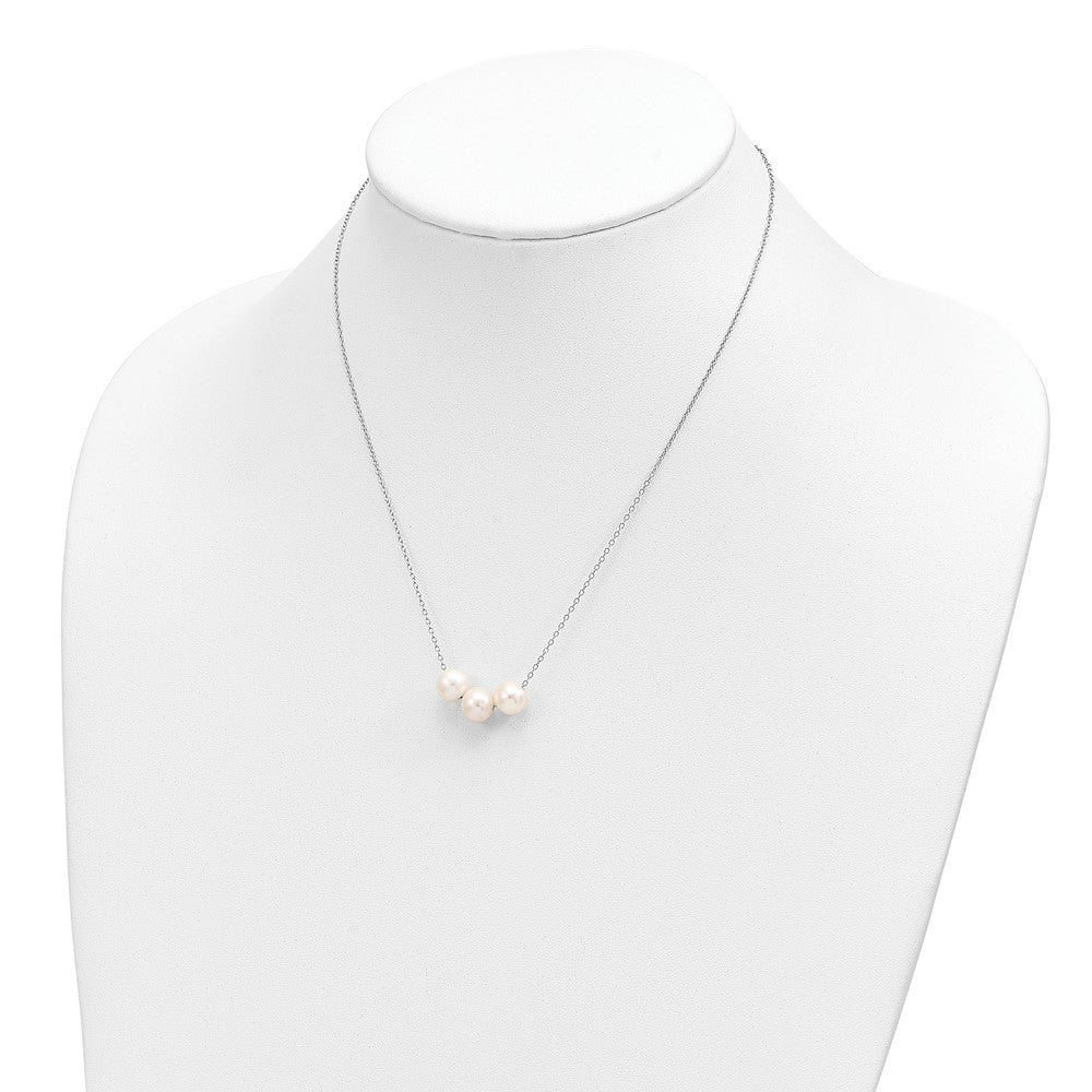 Sterling Silver Rhodium-plated 8-9mm White Near-round FWC Pearl Necklace
