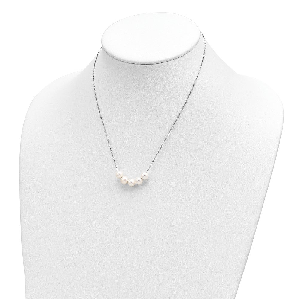 Sterling Silver Rhodium-plated 7-8mm White Near-round FWC Pearl Necklace
