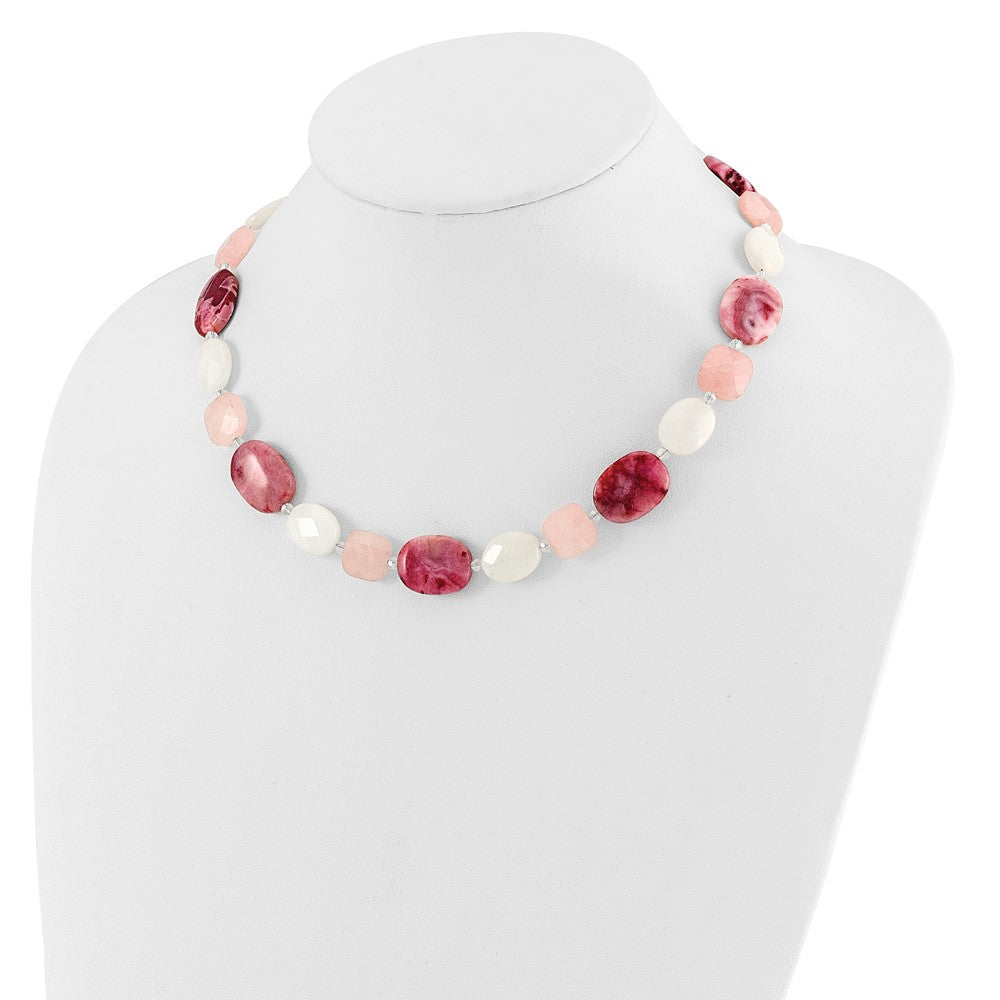 Sterling Silver Pink Agate/Quartz, Jade, Crystal w/ ext Necklace
