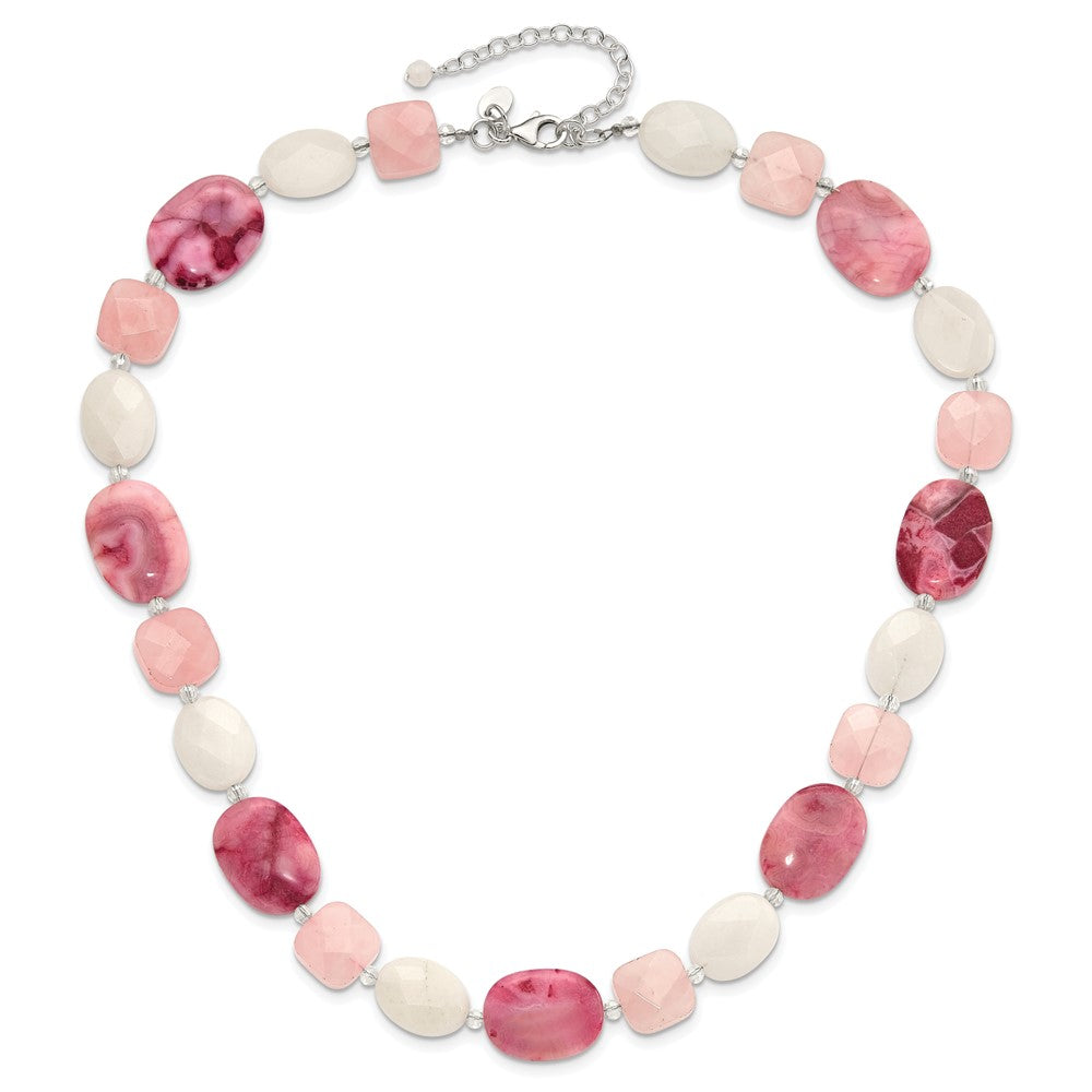 Sterling Silver Pink Agate/Quartz, Jade, Crystal w/ ext Necklace