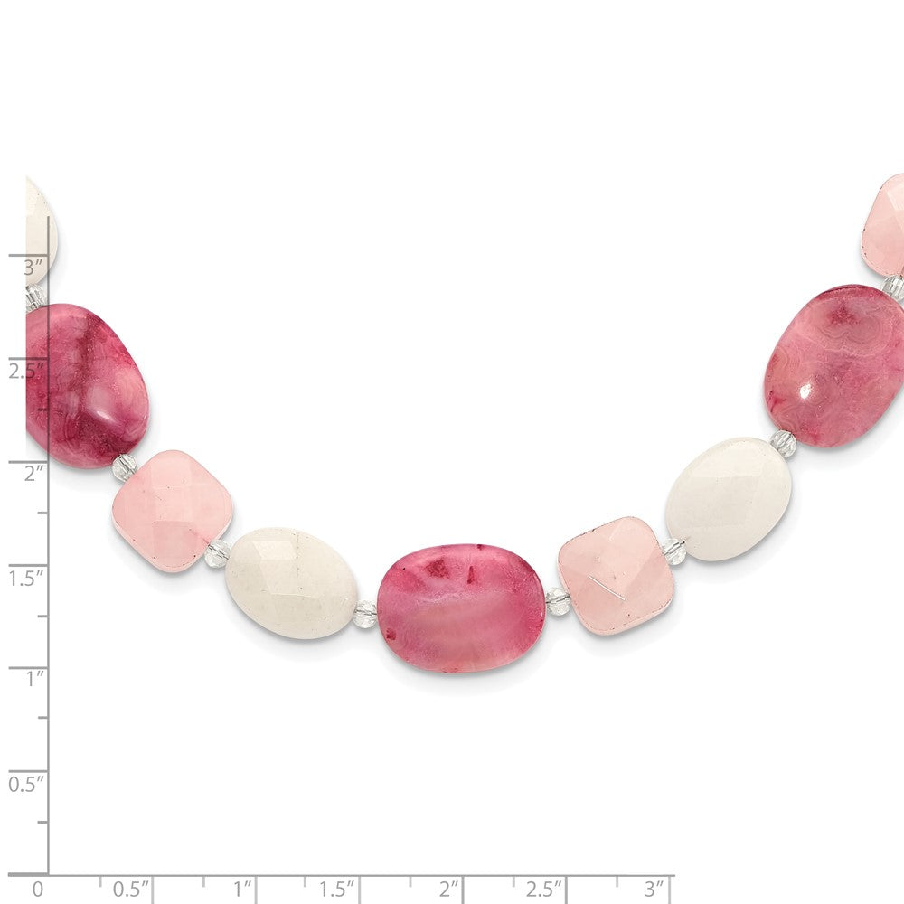 Sterling Silver Pink Agate/Quartz, Jade, Crystal w/ ext Necklace