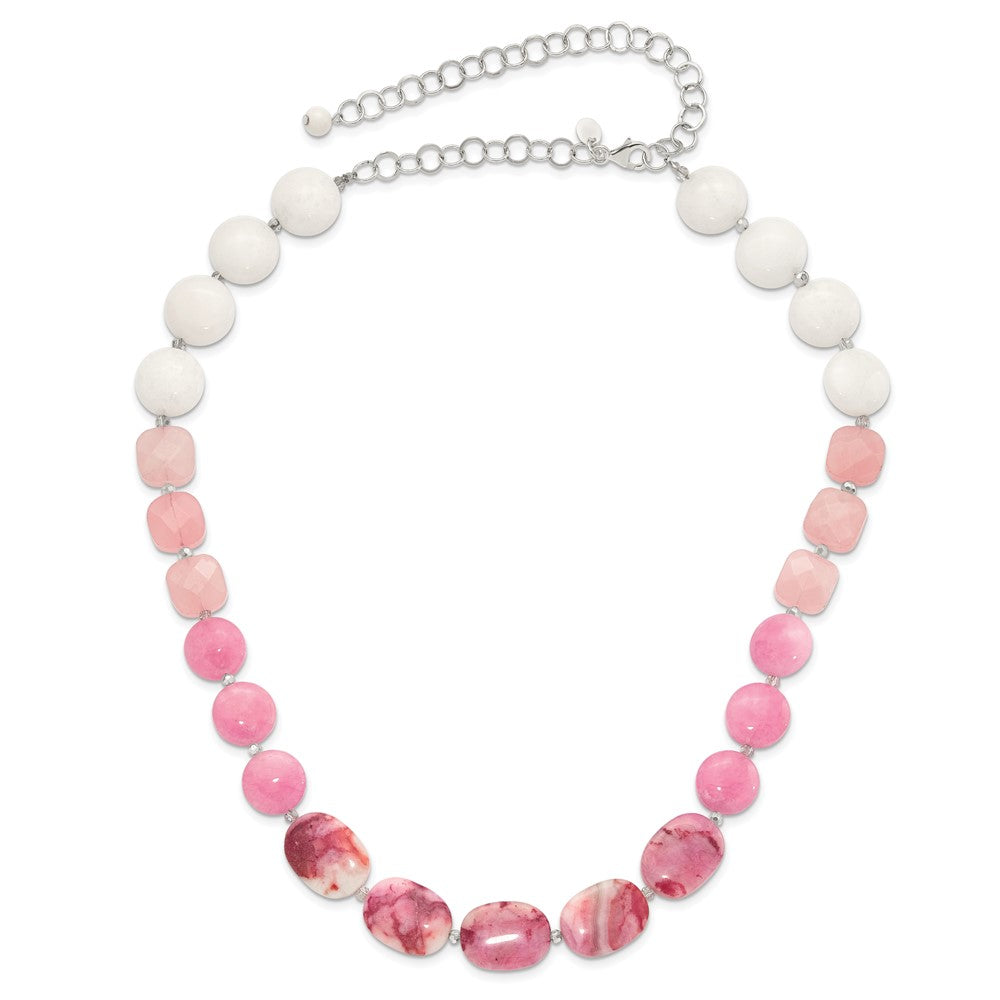 Sterling Silver Pink Agate/PinkJade/Rose Quartz/Crystal Necklace