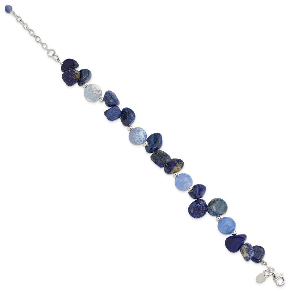 Sterling Silver Agate, Lapis and Sodalite w/1in ext Bracelet
