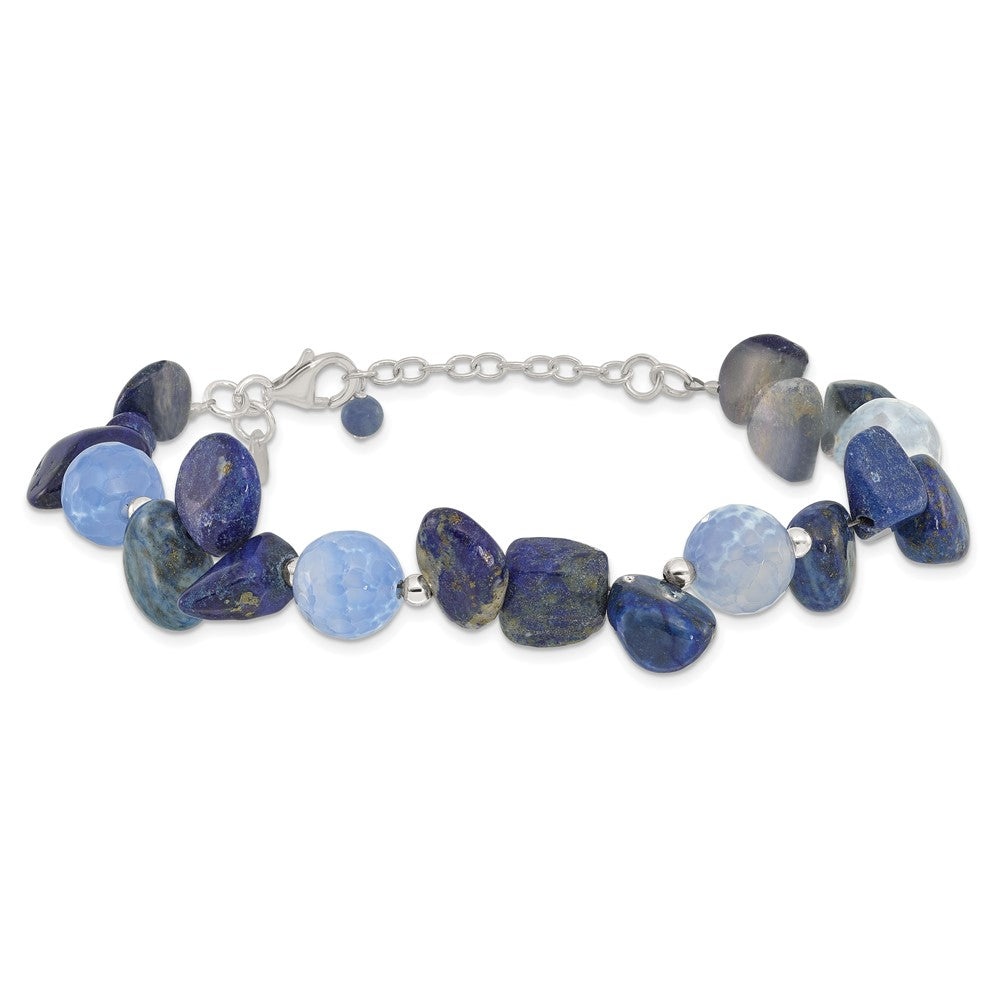 Sterling Silver Agate, Lapis and Sodalite w/1in ext Bracelet