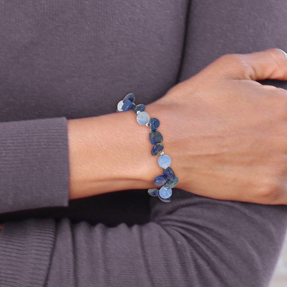 Sterling Silver Agate, Lapis and Sodalite w/1in ext Bracelet