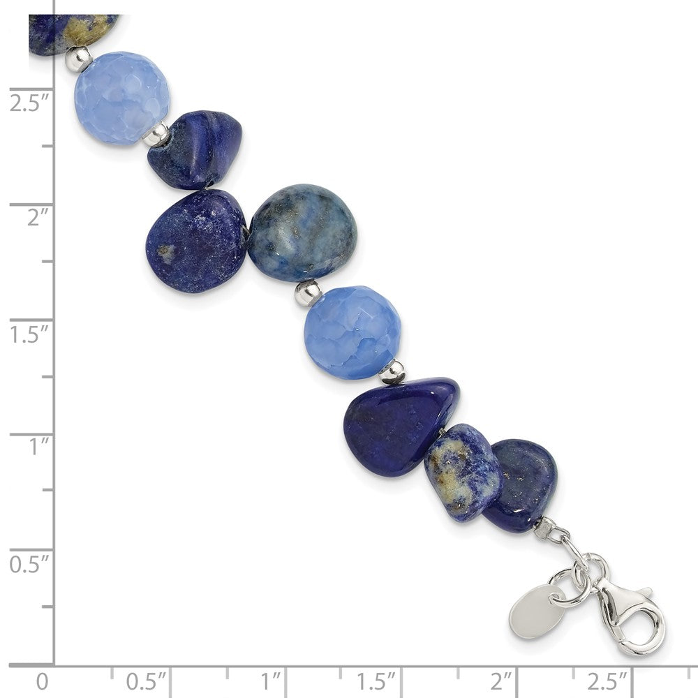 Sterling Silver Agate, Lapis and Sodalite w/1in ext Bracelet