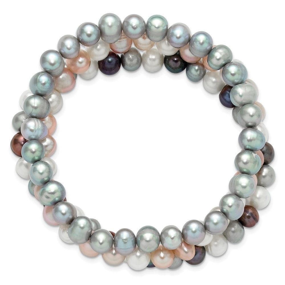 6-7mm Grey/White/Black/Pink Semi-round FWC Pearl Stretch Bracelet 5pc Set