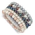 6-7mm Grey/White/Black/Pink Semi-round FWC Pearl Stretch Bracelet 5pc Set