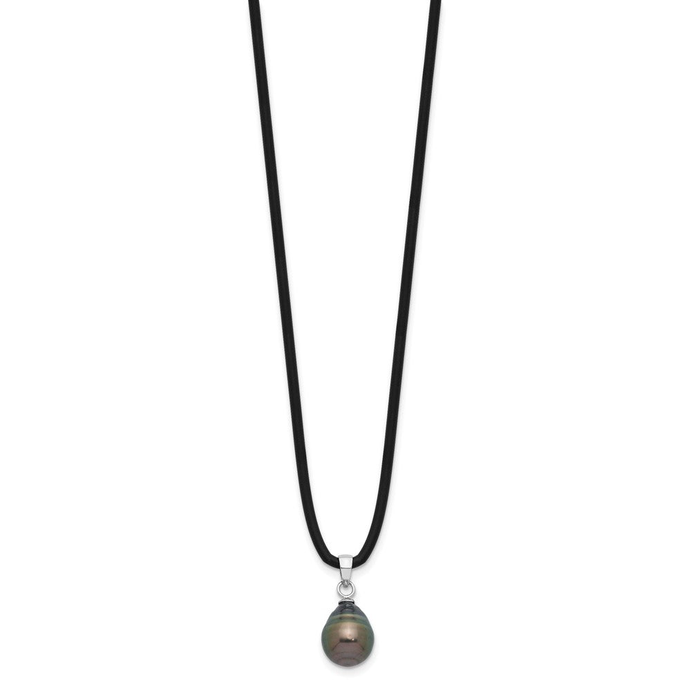 Sterling Silver RH-plated Tahitian Pearl 18in Black Silicone Necklace