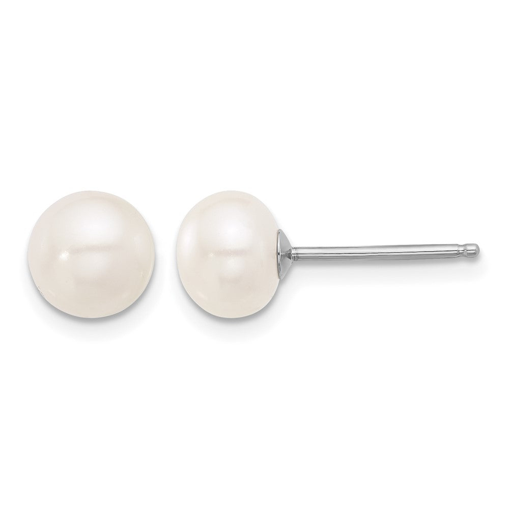 Sterling Silver RH-plated White FWC Pearl 18in Necklace/Post Earring Set