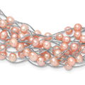 Sterling Silver RH-plated 5-5.5mm Pink FWC Pearl Multi Strand Necklace