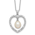 Sterling Silver RH-plated 8-8.5mm FWC Pearl and CZ Heart 17in Necklace