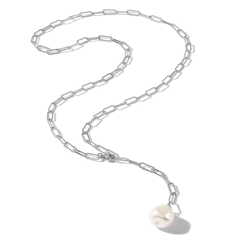 Sterling Silver RH-plated 12-13mm FWC Pearl Adjustable 24in Necklace