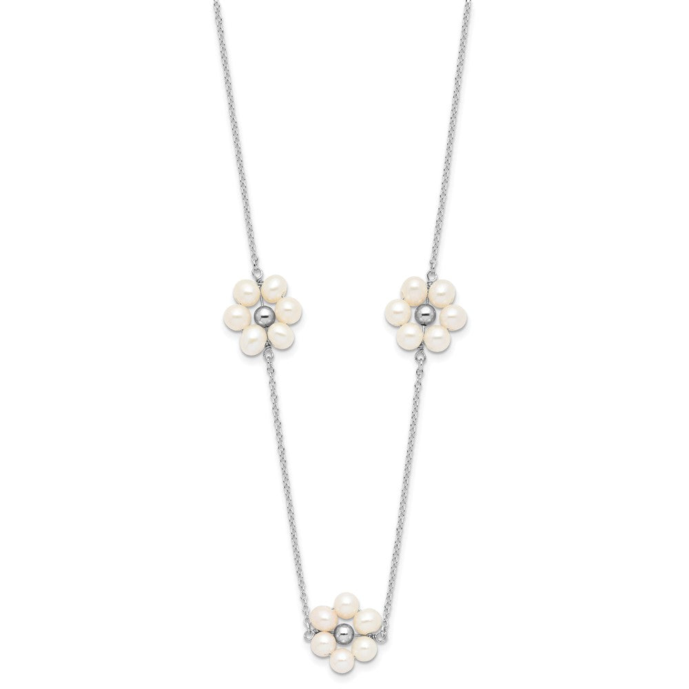 Sterling Silver RH-plated 4-5mm FWC Pearl Flower w/1.75in ext Necklace
