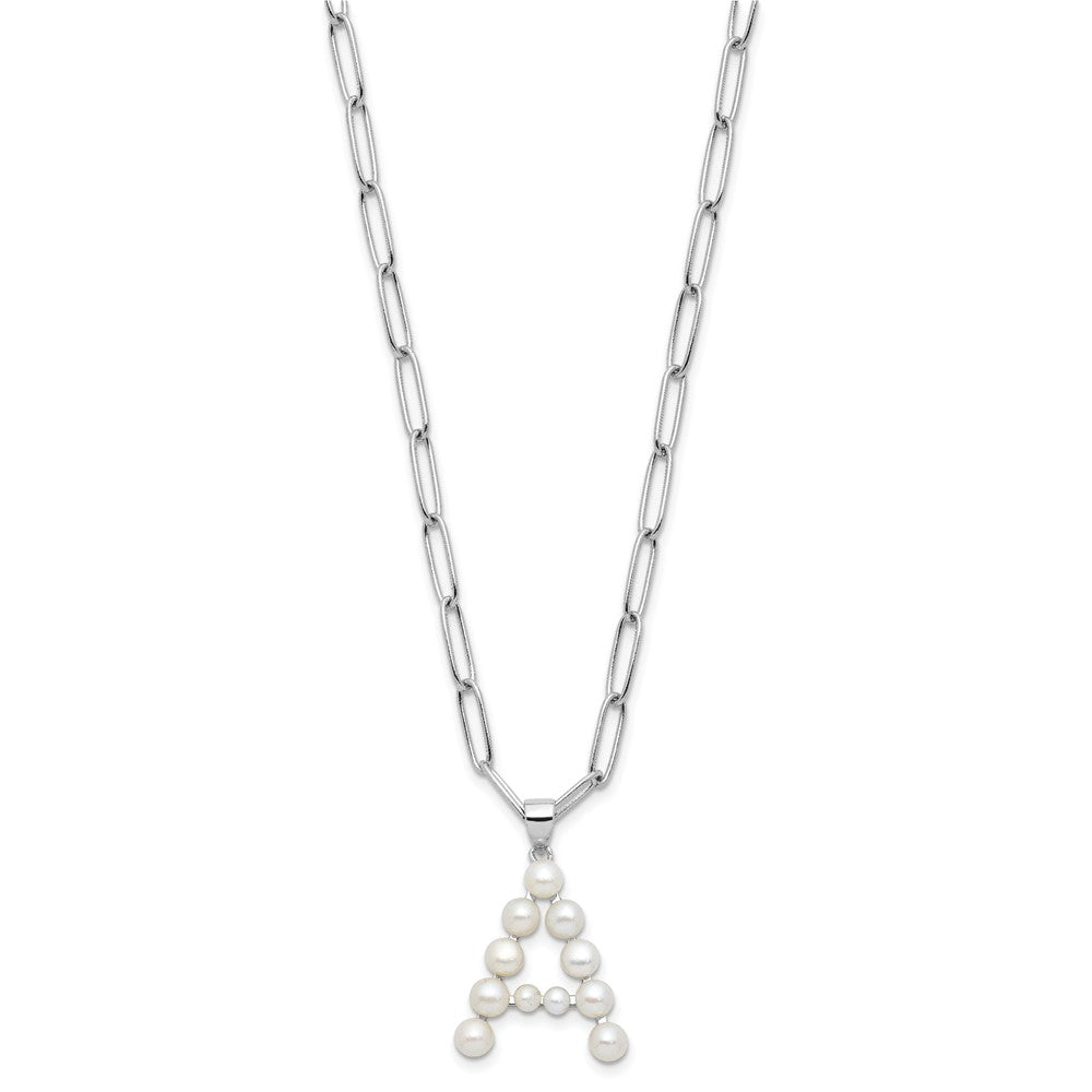Sterling Silver RH-plated 3-5.5mm FWC Pearl LETTER A 18in Necklace