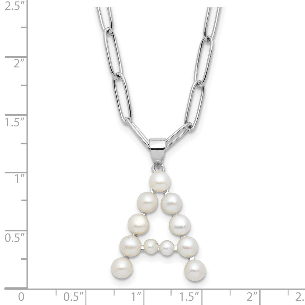 Sterling Silver RH-plated 3-5.5mm FWC Pearl LETTER A 18in Necklace