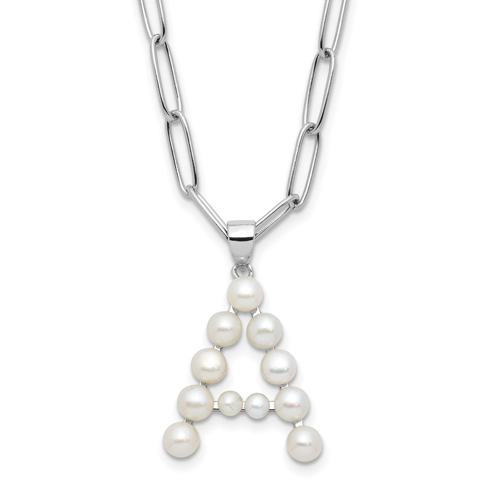 Sterling Silver RH-plated 3-5.5mm FWC Pearl LETTER A 18in Necklace