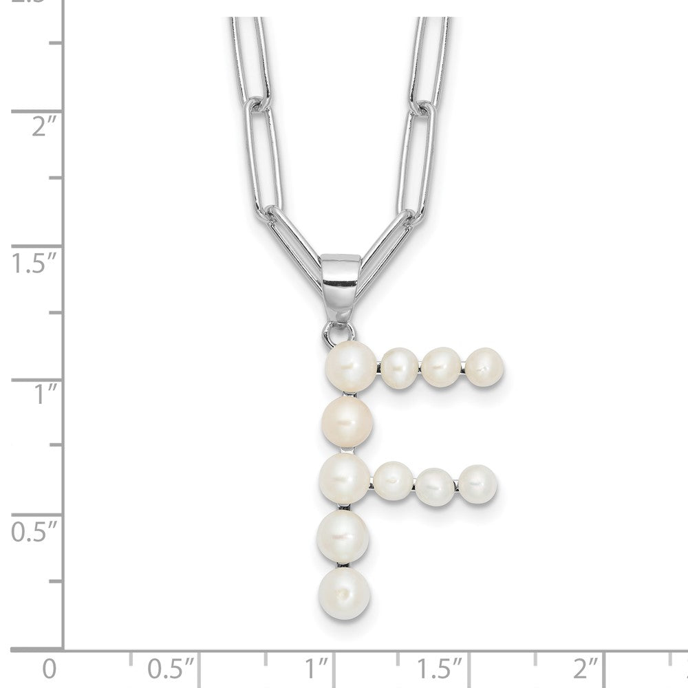 Sterling Silver RH-plated 3-5.5mm FWC Pearl LETTER F 18in Necklace
