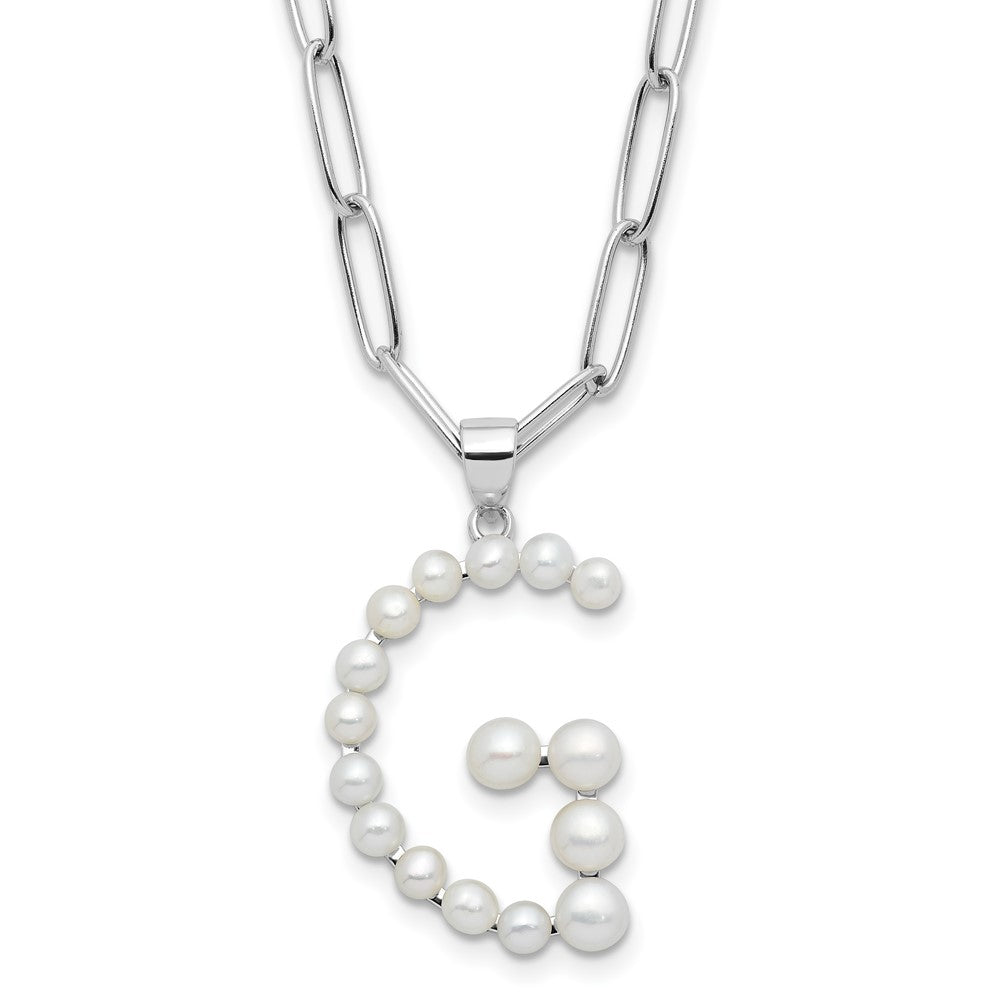 Sterling Silver RH-plated 3-5.5mm FWC Pearl LETTER G 18in Necklace