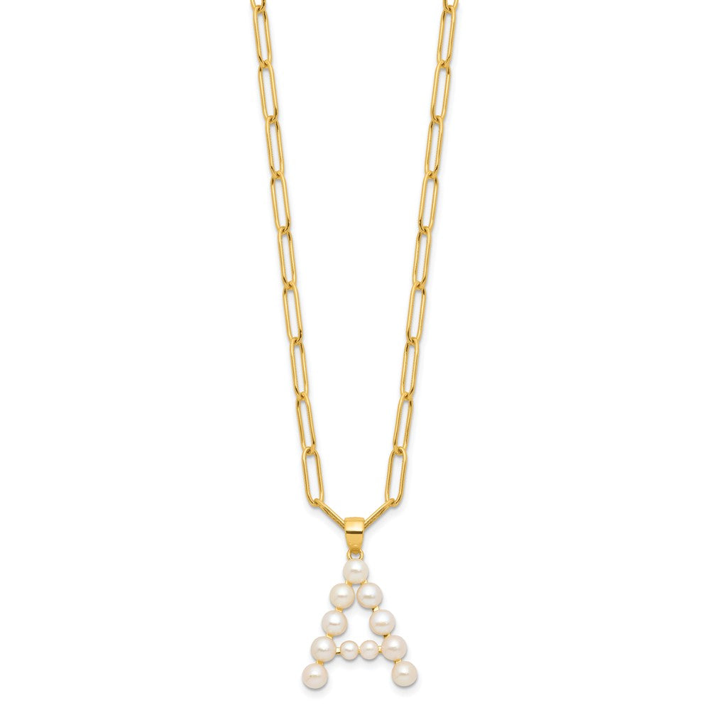 Sterling Silver Gold-plated 3-5.5mm FWC Pearl LETTER A 18in Necklace