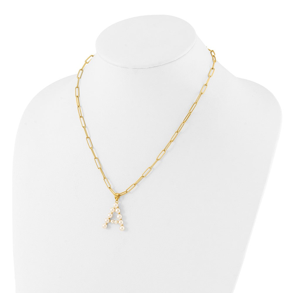 Sterling Silver Gold-plated 3-5.5mm FWC Pearl LETTER A 18in Necklace