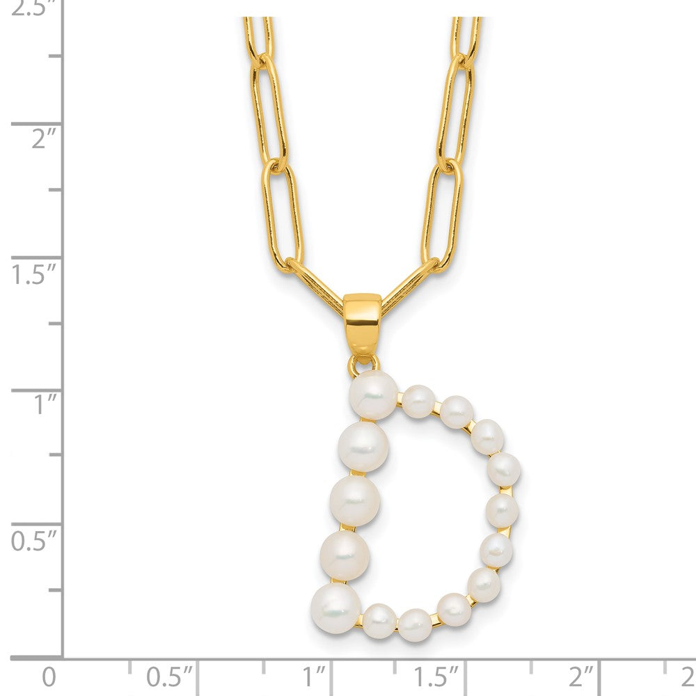 Sterling Silver Gold-plated 3-5.5mm FWC Pearl LETTER D 18in Necklace