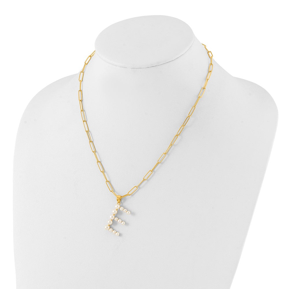 Sterling Silver Gold-plated 3-6mm FWC Pearl LETTER E 18in Necklace