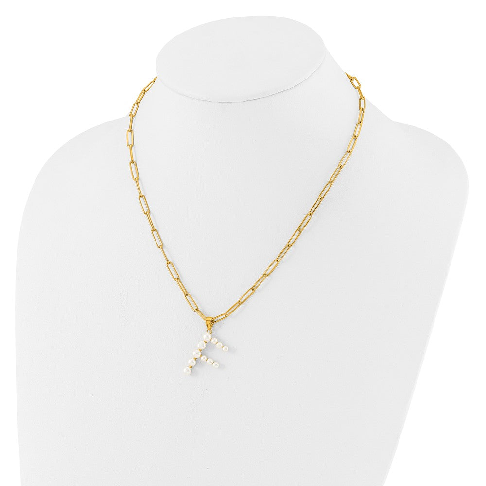 Sterling Silver Gold-plated 3-5.5mm FWC Pearl LETTER F 18in Necklace