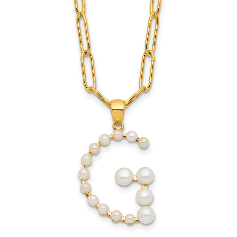 Sterling Silver Gold-plated 3-5.5mm FWC Pearl LETTER G 18in Necklace