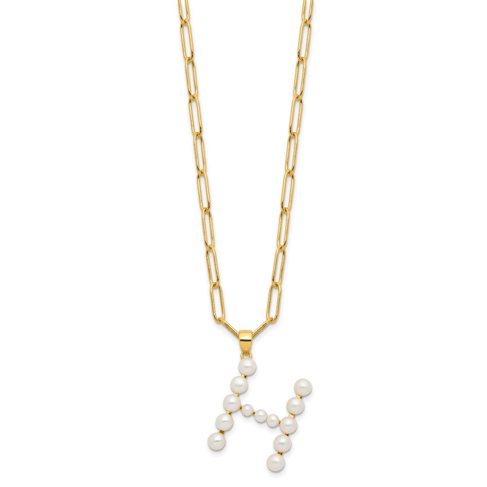 Sterling Silver Gold-plated 3-5.5mm FWC Pearl LETTER H 18in Necklace