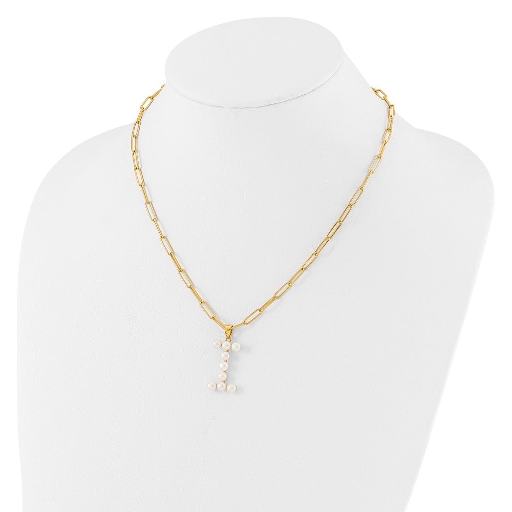Sterling Silver Gold-plated 3-5.5mm FWC Pearl LETTER I 18in Necklace