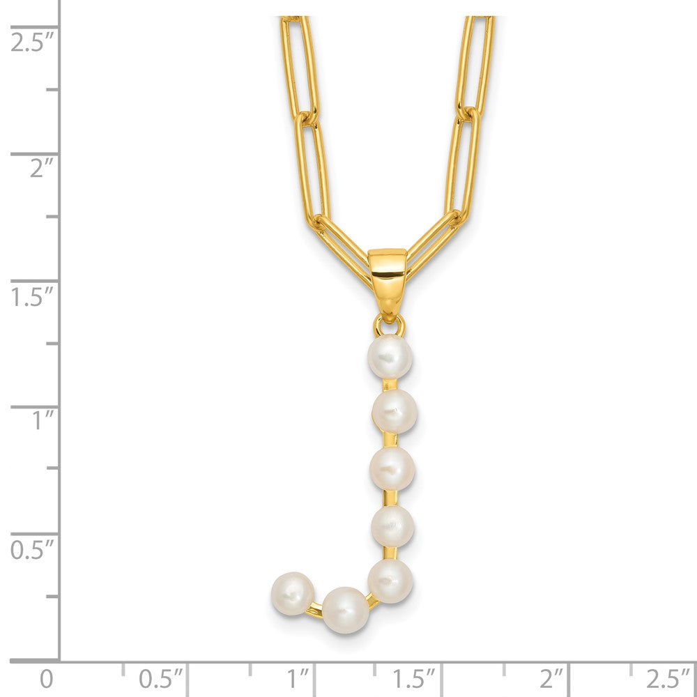 Sterling Silver Gold-plated 3-5.5mm FWC Pearl LETTER J 18in Necklace