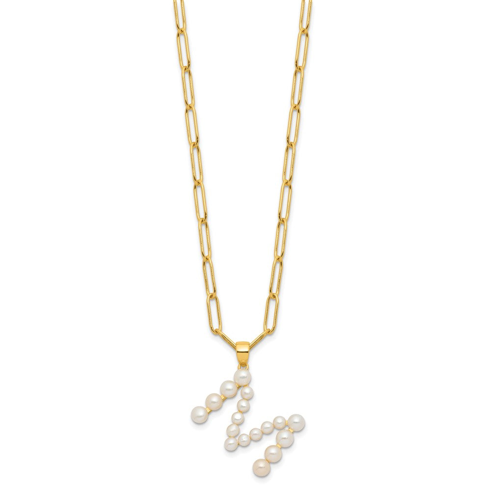 Sterling Silver Gold-plated 3-5.5mm FWC Pearl LETTER M 18in Necklace