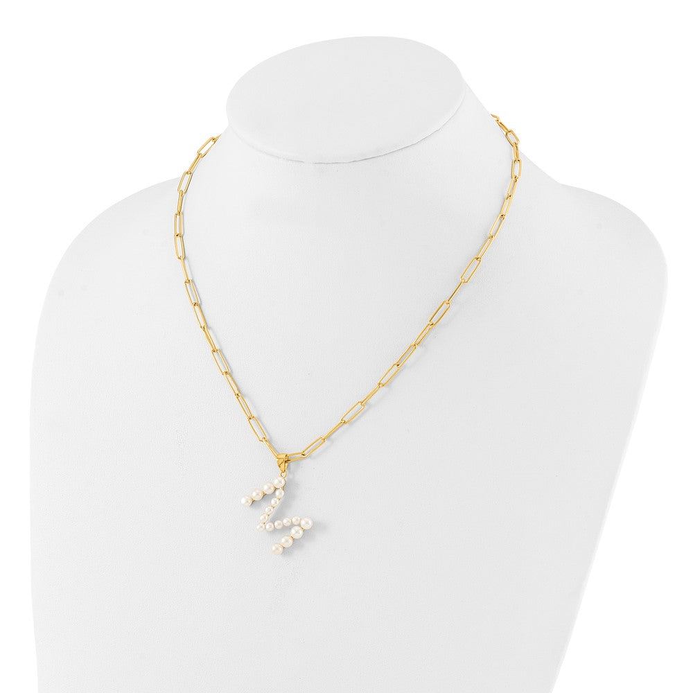 Sterling Silver Gold-plated 3-5.5mm FWC Pearl LETTER M 18in Necklace