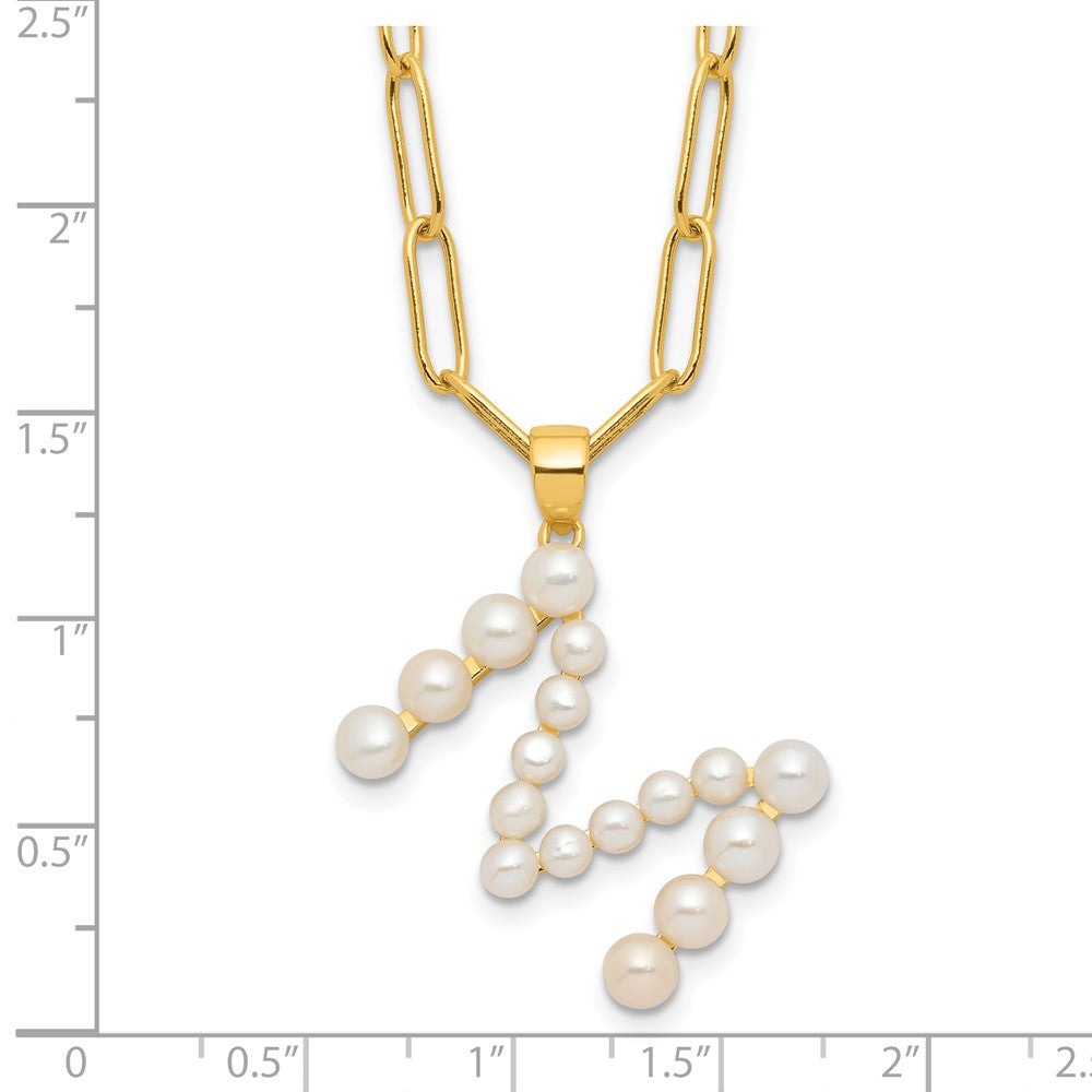 Sterling Silver Gold-plated 3-5.5mm FWC Pearl LETTER M 18in Necklace