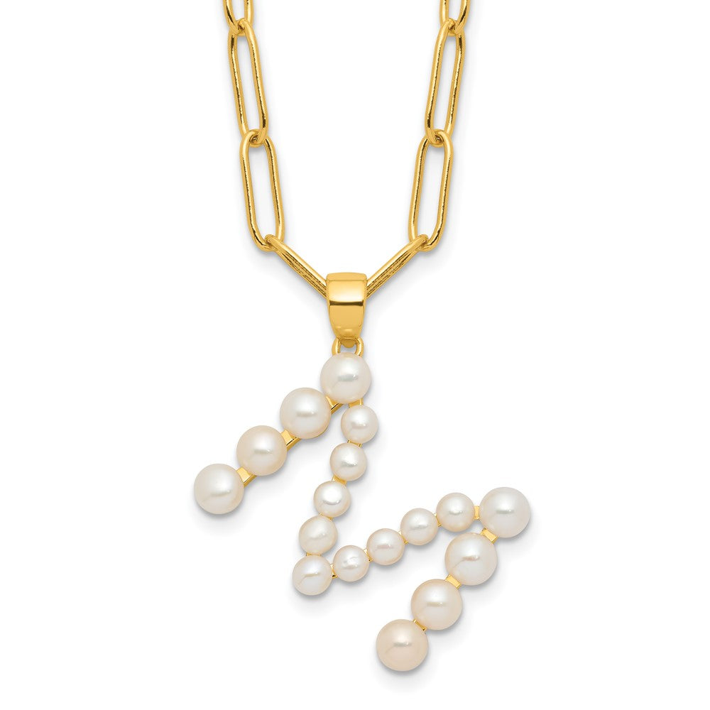 Sterling Silver Gold-plated 3-5.5mm FWC Pearl LETTER M 18in Necklace