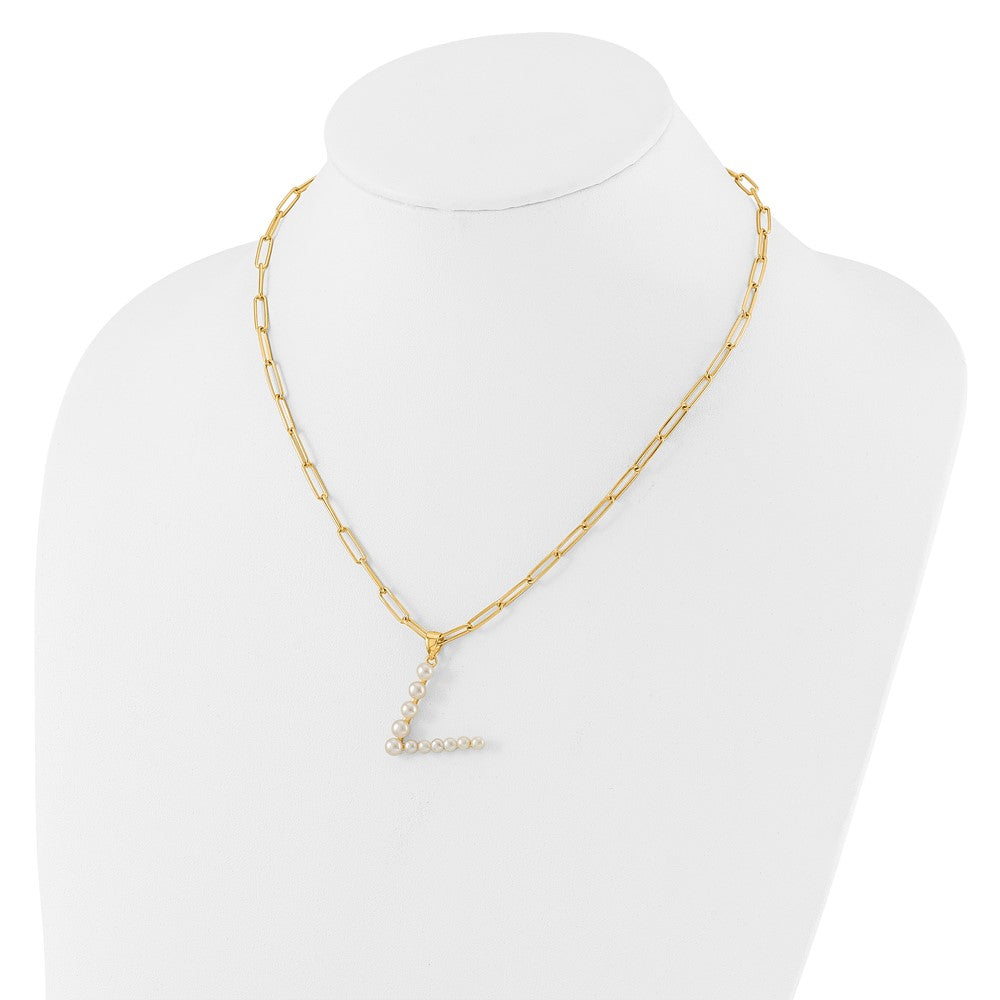 Sterling Silver Gold-plated 3-5.5mm FWC Pearl LETTER V 18in Necklace