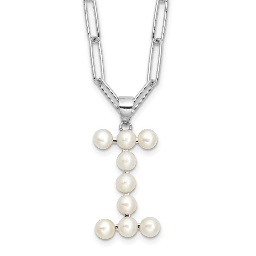Sterling Silver RH-plated 3-5.5mm FWC Pearl LETTER I 18in Necklace