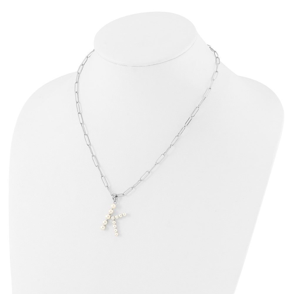 Sterling Silver RH-plated 3-5.5mm FWC Pearl LETTER K 18in Necklace