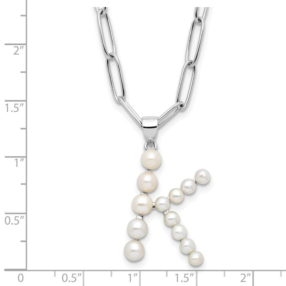 Sterling Silver RH-plated 3-5.5mm FWC Pearl LETTER K 18in Necklace