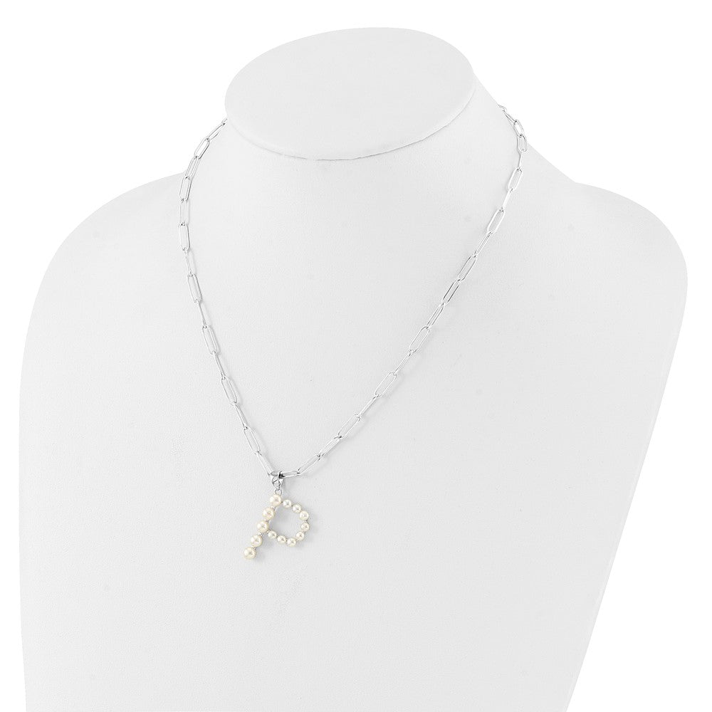Sterling Silver RH-plated 3-5.5mm FWC Pearl LETTER P 18in Necklace